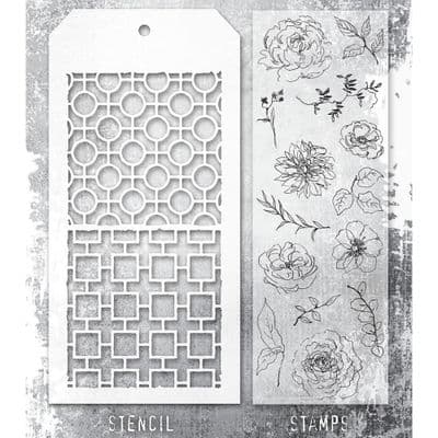 Tim Holtz Mixed Media Stamp and Stencil - Floral Elements Set #61