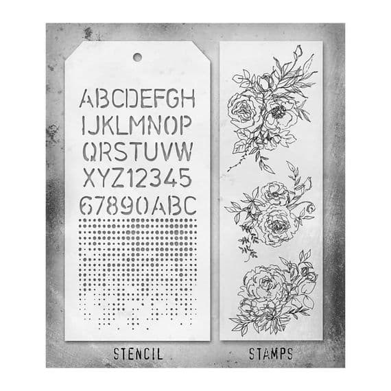 Tim Holtz Mixed Media Stamp and Stencil - Floral Outlines Set #38