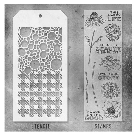 Tim Holtz Mixed Media Stamp and Stencil - Flower Garden Set #24
