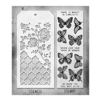 Tim Holtz Mixed Media Stamp and Stencil - Flutter Set #44