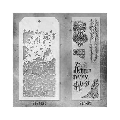 Tim Holtz Mixed Media Stamp and Stencil - Fragments Set #23