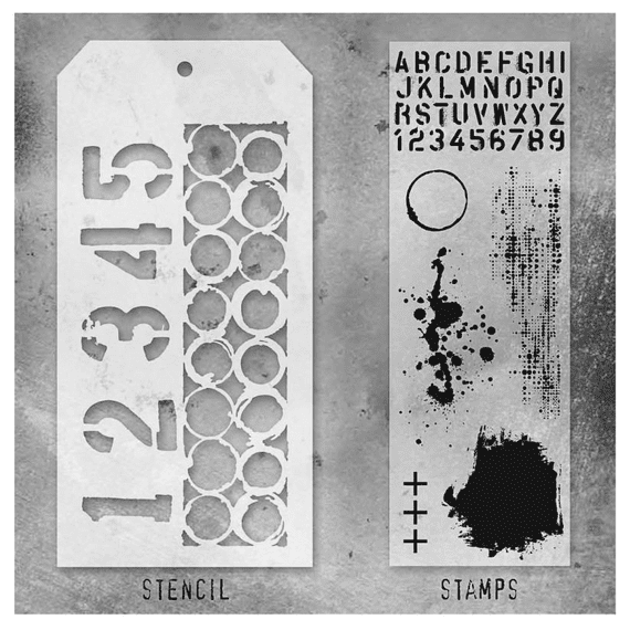 Tim Holtz Mixed Media Stamp and Stencil - Grunged Set #22