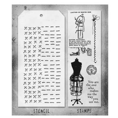 Tim Holtz Mixed Media Stamp and Stencil - Haberdashery Set #42