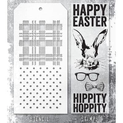 Tim Holtz Mixed Media Stamp and Stencil - Hipster Bunny Set #64