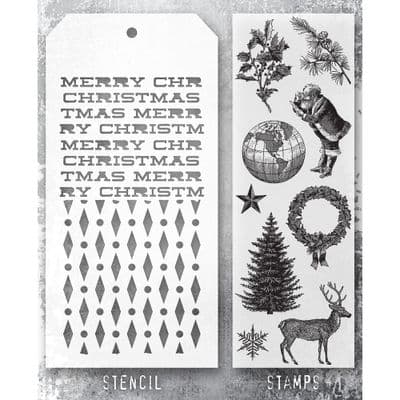 Tim Holtz Mixed Media Stamp and Stencil - Holiday Things Set #52