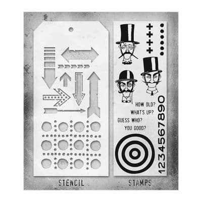 Tim Holtz Mixed Media Stamp and Stencil - Inquisitive Set #39