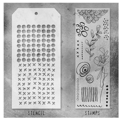 Tim Holtz Mixed Media Stamp and Stencil - Mini Media Marks Set #14
