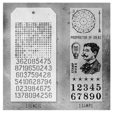 Tim Holtz Mixed Media Stamp and Stencil - Noble Gent Set #18