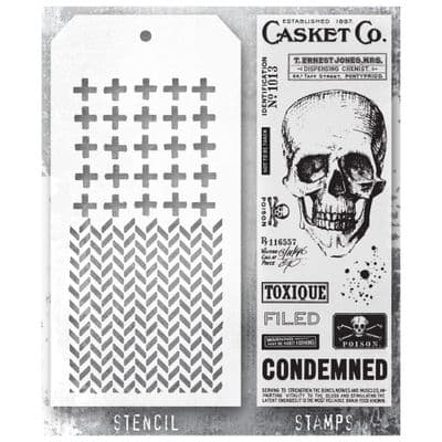 Tim Holtz Mixed Media Stamp and Stencil - Rest In Peace Set #48