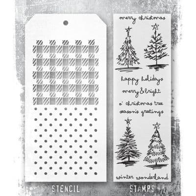 Tim Holtz Mixed Media Stamp and Stencil - Scribbly Christmas Set #78