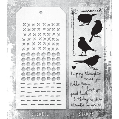 Tim Holtz Mixed Media Stamp and Stencil - Silhouette Birds Set #82