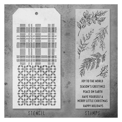 Tim Holtz Mixed Media Stamp and Stencil - Sketch Greenery Set #32