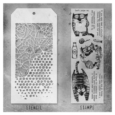 Tim Holtz Mixed Media Stamp and Stencil - Snarky Cat 2 Set #10