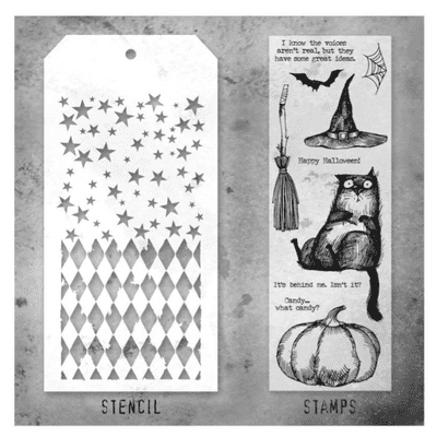 Tim Holtz Mixed Media Stamp and Stencil - Snarky Cat Halloween Set #25