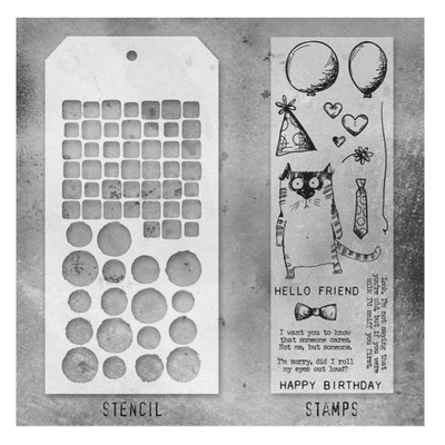Tim Holtz Mixed Media Stamp and Stencil - Snarky Cat Set #9