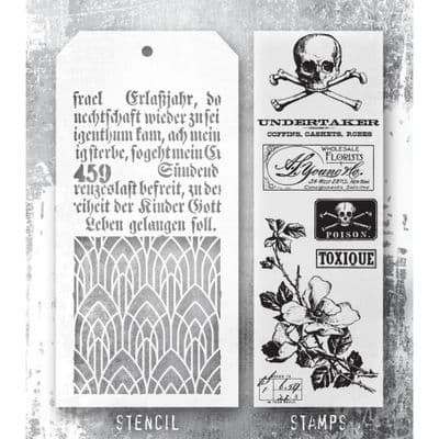 Tim Holtz Mixed Media Stamp and Stencil - Undertaker Set #72