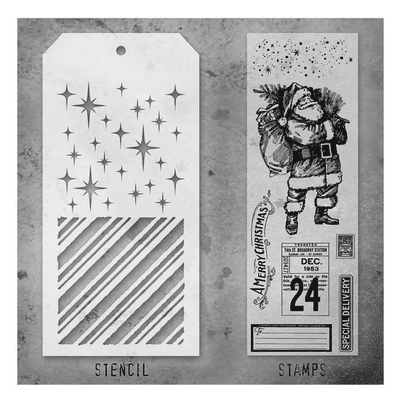 Tim Holtz Mixed Media Stamp and Stencil - Vintage Holidays Set #31