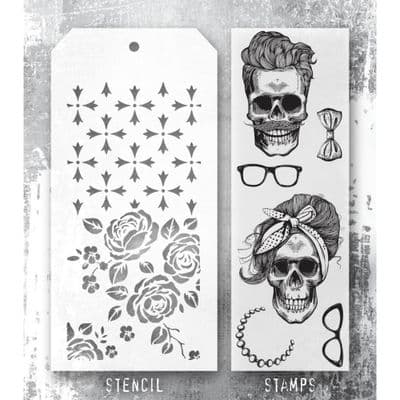 Tim Holtz Mixed Media Stamp and Stencil - Wicked Hipsters Set #71