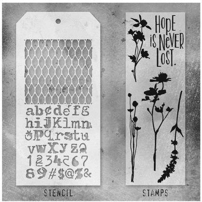 Tim Holtz Mixed Media Stamp and Stencil - Wildflowers Set #21