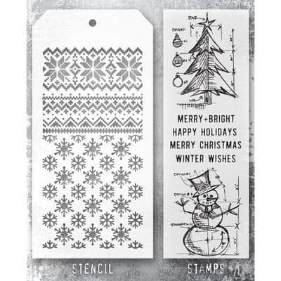 Tim Holtz Mixed Media Stamp and Stencil - Winter Blueprints Set #58