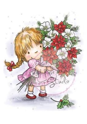 Wild Rose Studio - Girl with Xmas Bouquet – Clear Stamp