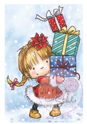 Wild Rose Studio - Girl with Xmas Presents – Clear Stamp