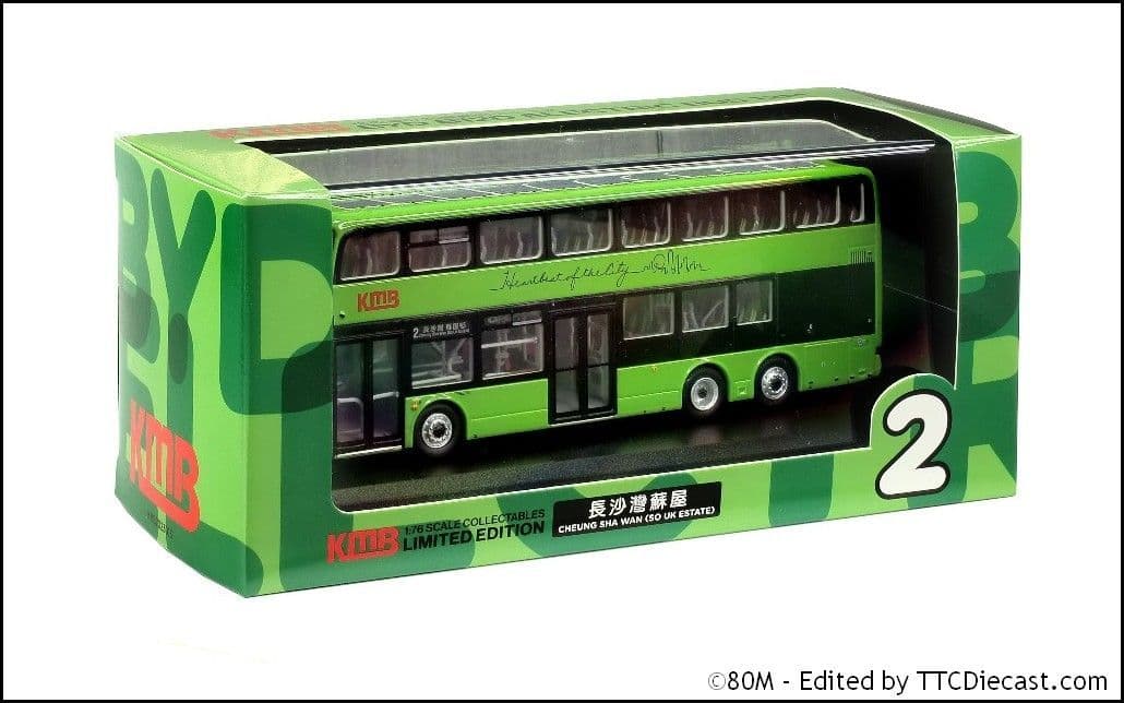 80m KMB2023013 KMB Kowloon Motor Bus BYD B12D Rte 2 1 76 Scale