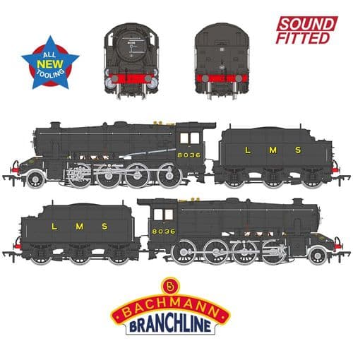 Bachmann 35-225SF LMS 8F Riveted Tender 8036 LMS Black (DCC SOUND) OO Gauge *PRE ORDER £305.96*