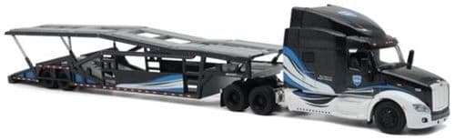 Iconic Replicas 640489 Peterbilt 579 w/Car Carrier Black, 1:64 Scale