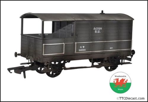 Oxford Rail OR76TOB002W Toad Brake Van GWR 4 Wheel Plated (late) Acton 56034 Weathered - OO Gauge
