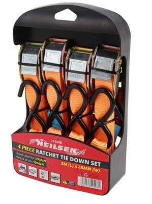 4 PC Cargo Lash / Ratchet Tie Down Set