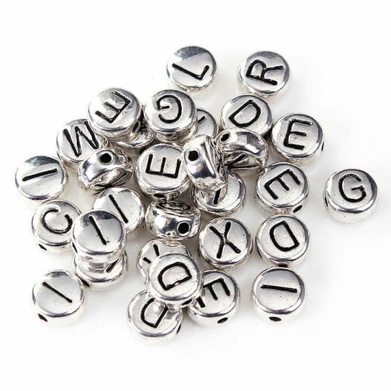 Silver Alphabet Round Letter Beads x 200