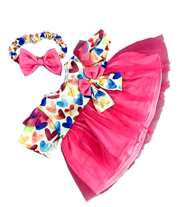 Pink Heart Dress with Headband - 8"