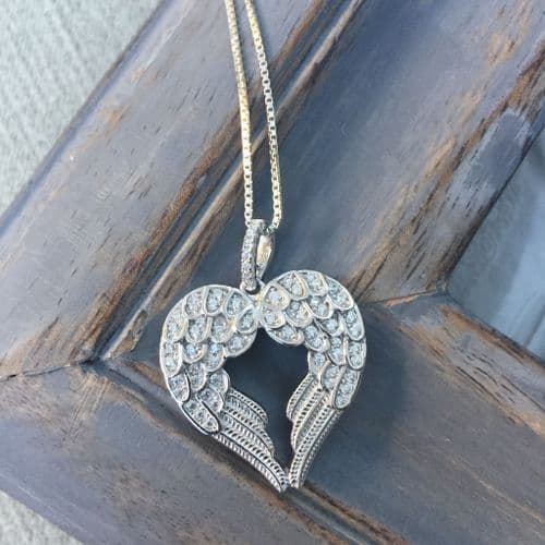 50th birthday - silver angel wings heart necklace