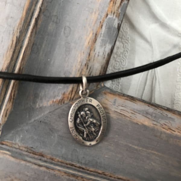 Boy's St Christopher gift - leather necklace
