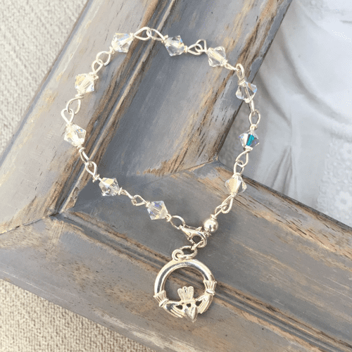 Claddagh swarovski crystal rosary bracelet