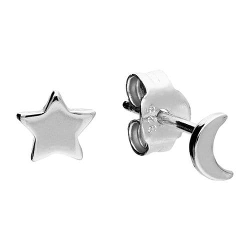Delicate moon and star earrings - silver or rose gold