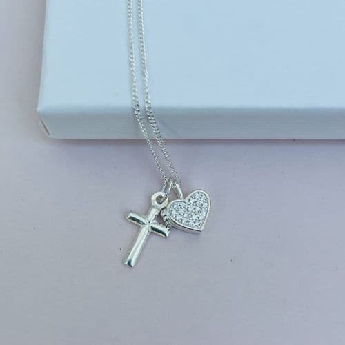 Delicate silver locket & cross