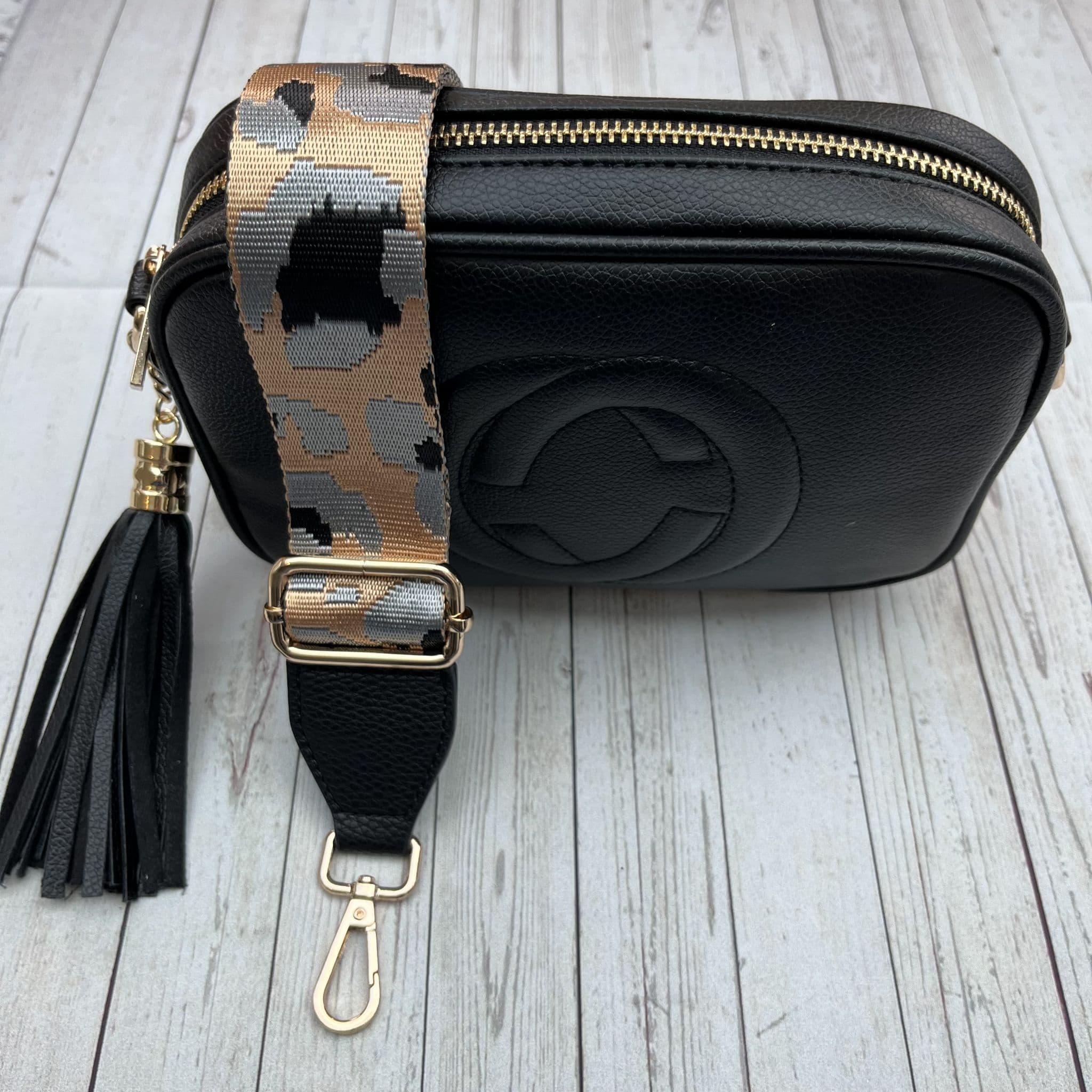 Designer inspired tassel bag various colours Light grey bag with 4cm stripes strap