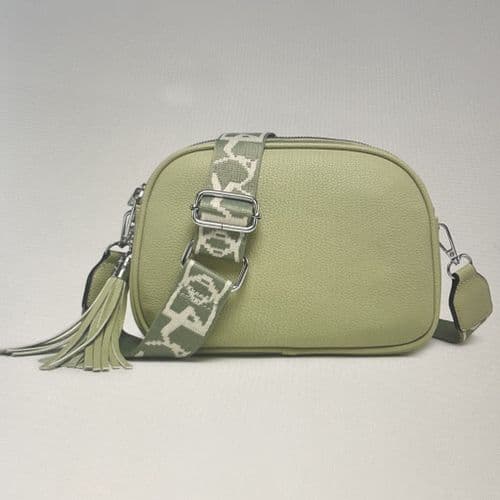 Faux leather three compartment bag & strap - various colours
