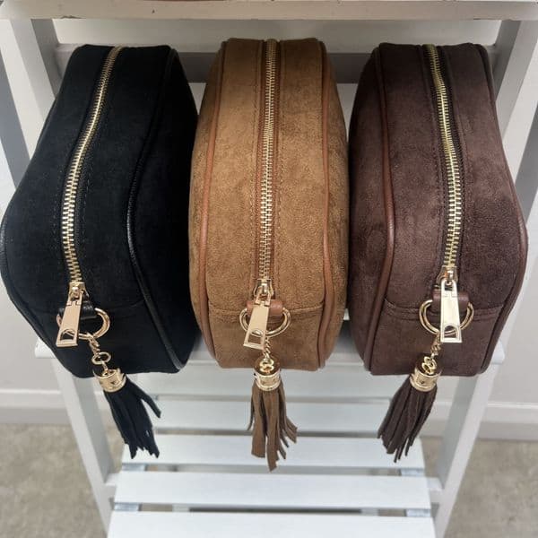 Faux suede tassel bag