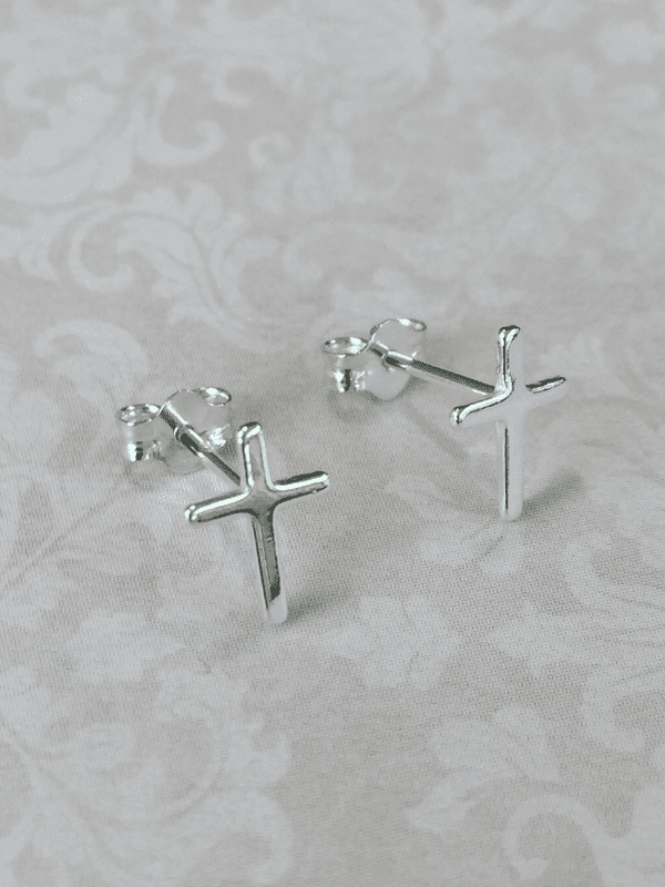 First Holy Communion gift - silver cross earrings
