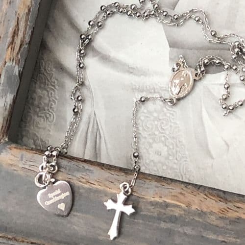 Holy Communion silver rosary necklace - FREE ENGRAVING