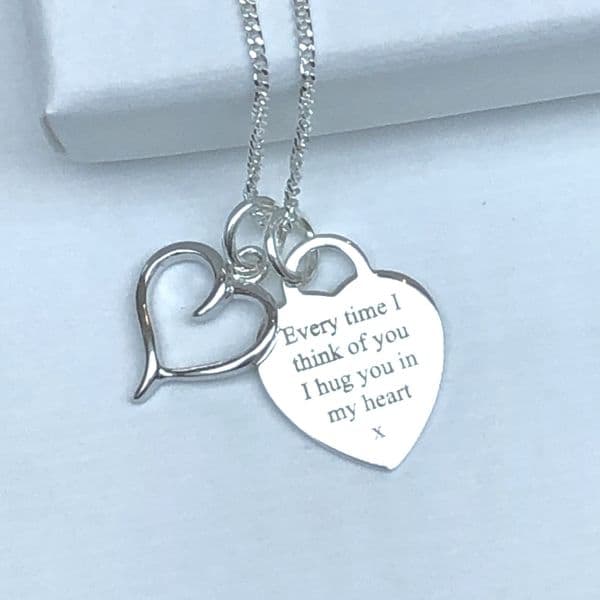 Hug you in my heart - silver necklace gift - FREE ENGRAVING
