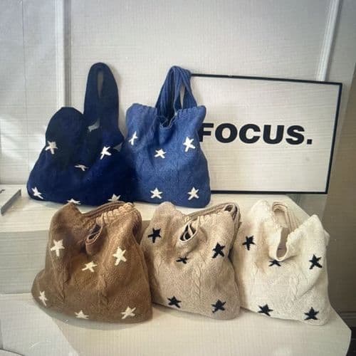 Knitted star tote bag - various colours