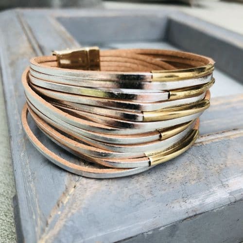 Leather bracelet - silver