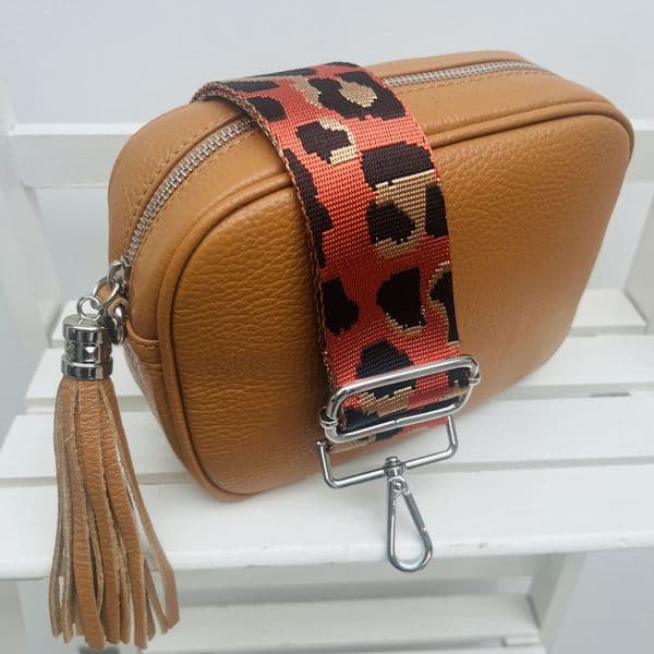 Light tan leather tassel bag & bag strap gift set