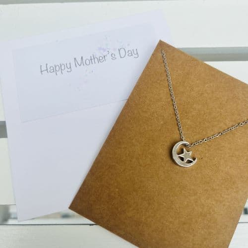 Mother's day Moon & Star necklace & card