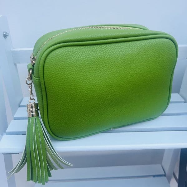 SALE: Apple green faux leather tassel bag