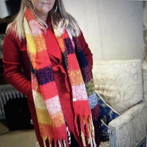 SALE: Cosy, warm scarf - Red, orange, mustard, navy